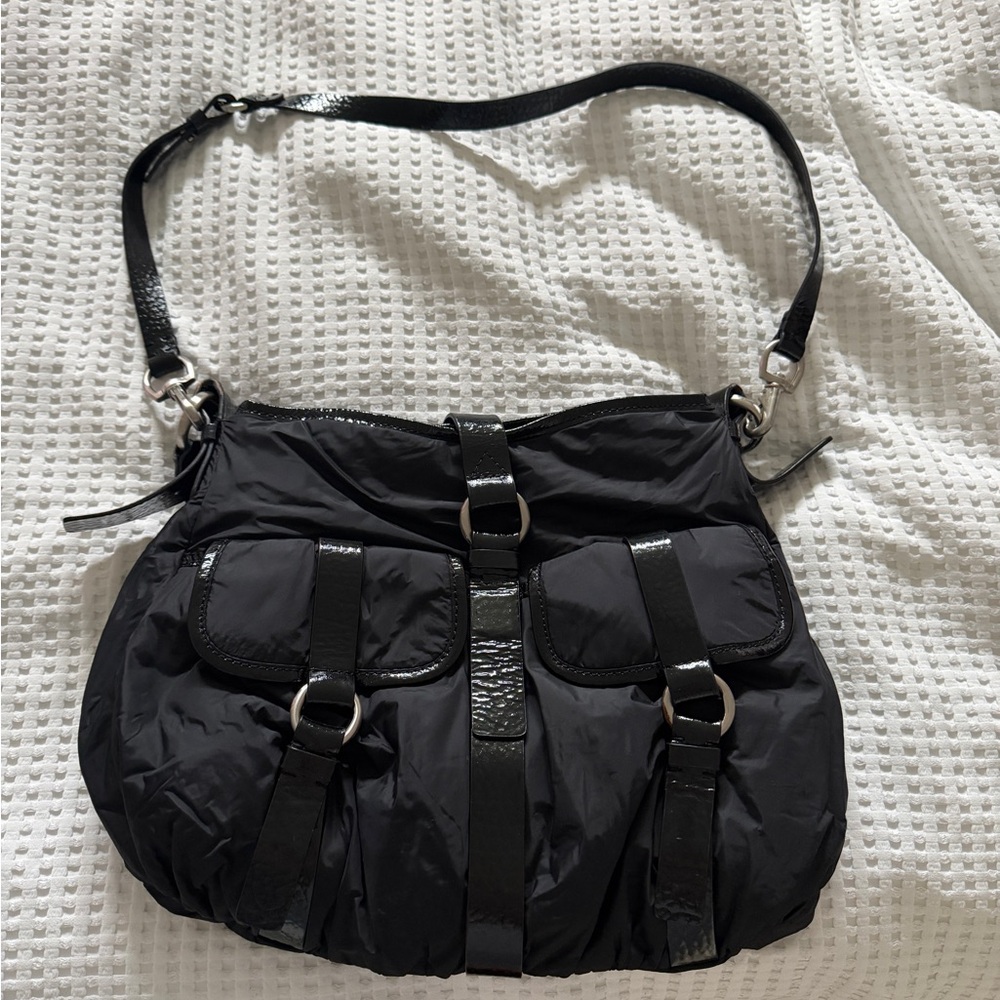 Cole Haan Black Quilted Shoulder Bag with Front Pockets